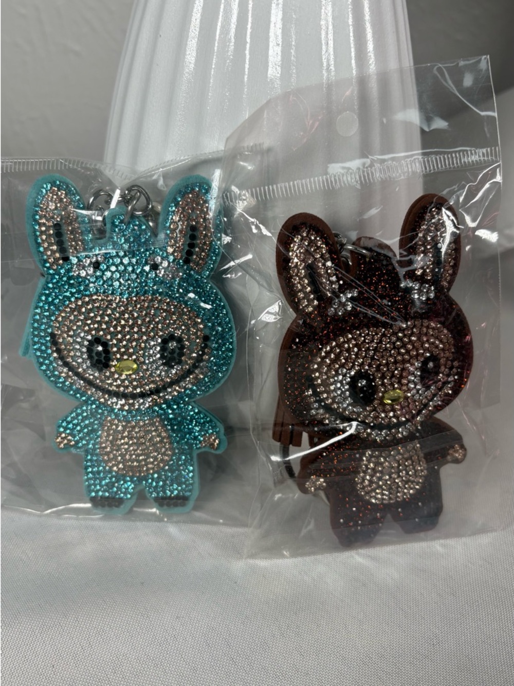 brown and blue rhinestone Labubu soft keychain/bag charm set of 2